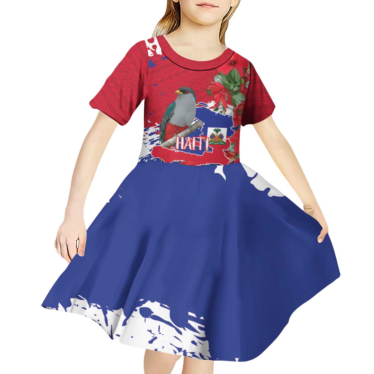Haiti Independence Day Kid Short Sleeve Dress 1804 Proud Ayiti Map Hispaniolan Trogon - Wonder Print Shop