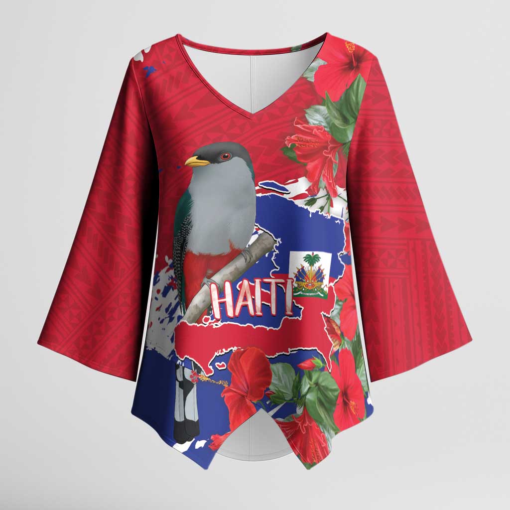 Haiti Independence Day Kimono Sleeve Blouse 1804 Proud Ayiti Map Hispaniolan Trogon - Wonder Print Shop