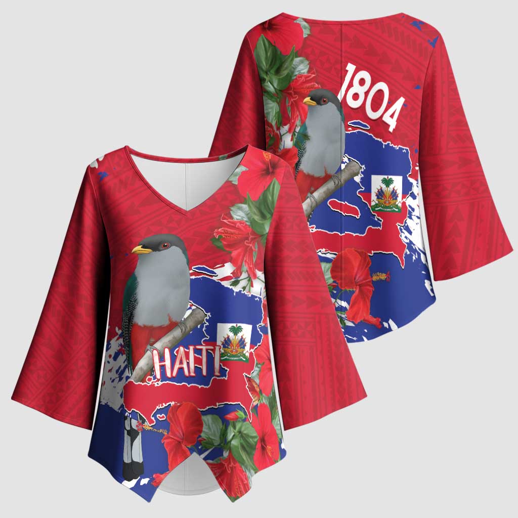 Haiti Independence Day Kimono Sleeve Blouse 1804 Proud Ayiti Map Hispaniolan Trogon - Wonder Print Shop