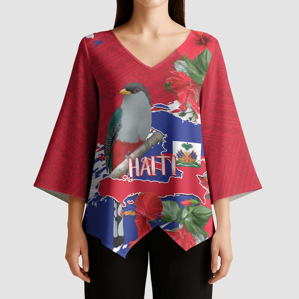 Haiti Independence Day Kimono Sleeve Blouse 1804 Proud Ayiti Map Hispaniolan Trogon - Wonder Print Shop