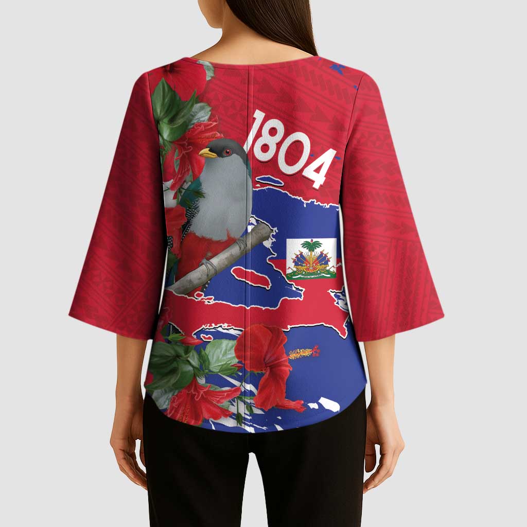 Haiti Independence Day Kimono Sleeve Blouse 1804 Proud Ayiti Map Hispaniolan Trogon - Wonder Print Shop