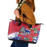 Haiti Independence Day Leather Tote Bag 1804 Proud Ayiti Map Hispaniolan Trogon - Wonder Print Shop
