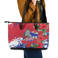 Haiti Independence Day Leather Tote Bag 1804 Proud Ayiti Map Hispaniolan Trogon - Wonder Print Shop