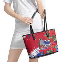 Haiti Independence Day Leather Tote Bag 1804 Proud Ayiti Map Hispaniolan Trogon - Wonder Print Shop