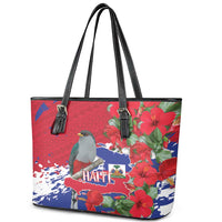 Haiti Independence Day Leather Tote Bag 1804 Proud Ayiti Map Hispaniolan Trogon - Wonder Print Shop