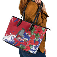 Haiti Independence Day Leather Tote Bag 1804 Proud Ayiti Map Hispaniolan Trogon - Wonder Print Shop