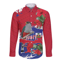 Haiti Independence Day Long Sleeve Button Shirt 1804 Proud Ayiti Map Hispaniolan Trogon - Wonder Print Shop
