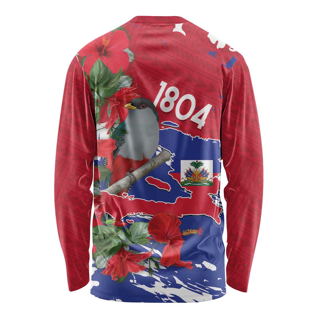 Haiti Independence Day Long Sleeve Shirt 1804 Proud Ayiti Map Hispaniolan Trogon - Wonder Print Shop