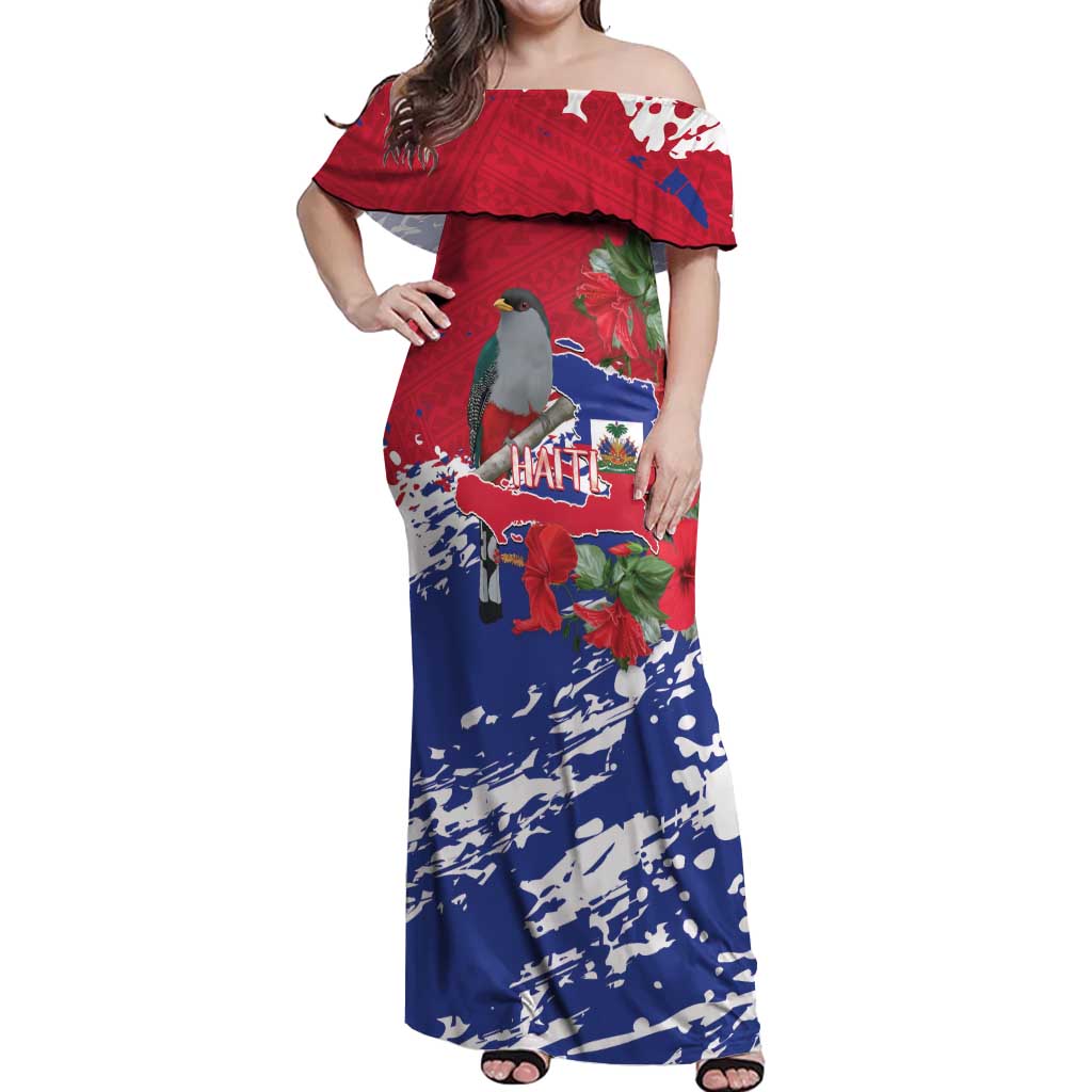 Haiti Independence Day Off Shoulder Maxi Dress 1804 Proud Ayiti Map Hispaniolan Trogon - Wonder Print Shop