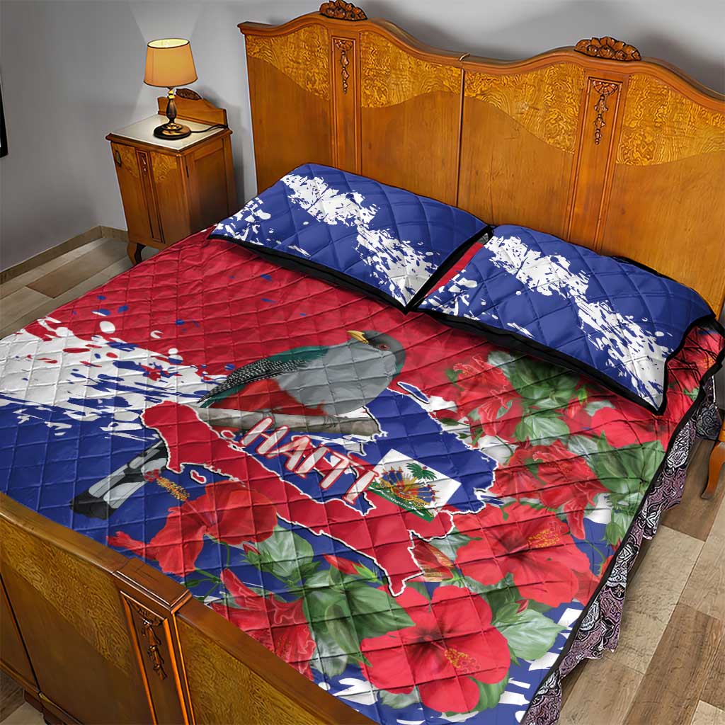 Haiti Independence Day Quilt Bed Set 1804 Proud Ayiti Map Hispaniolan Trogon - Wonder Print Shop