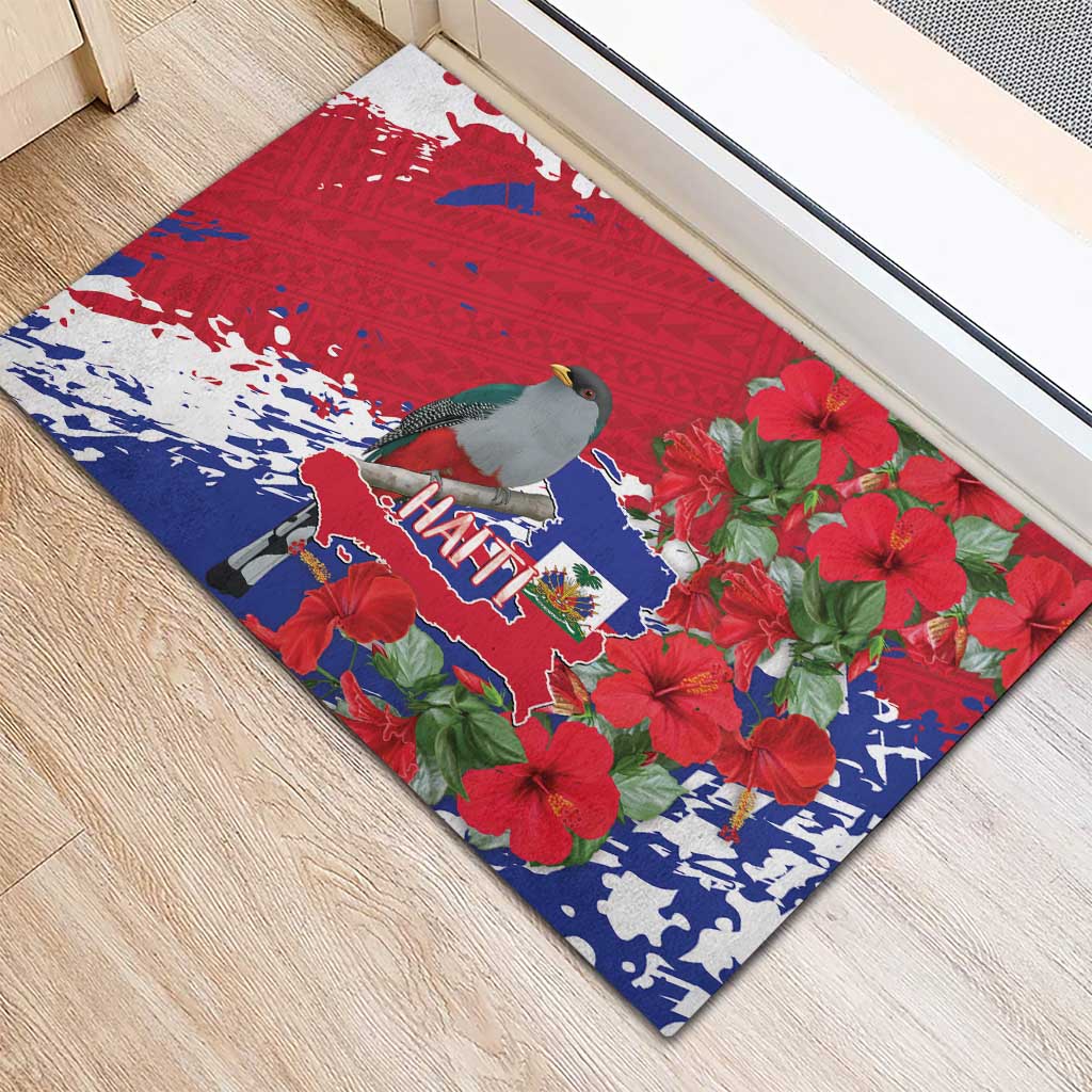 Haiti Independence Day Rubber Doormat 1804 Proud Ayiti Map Hispaniolan Trogon - Wonder Print Shop