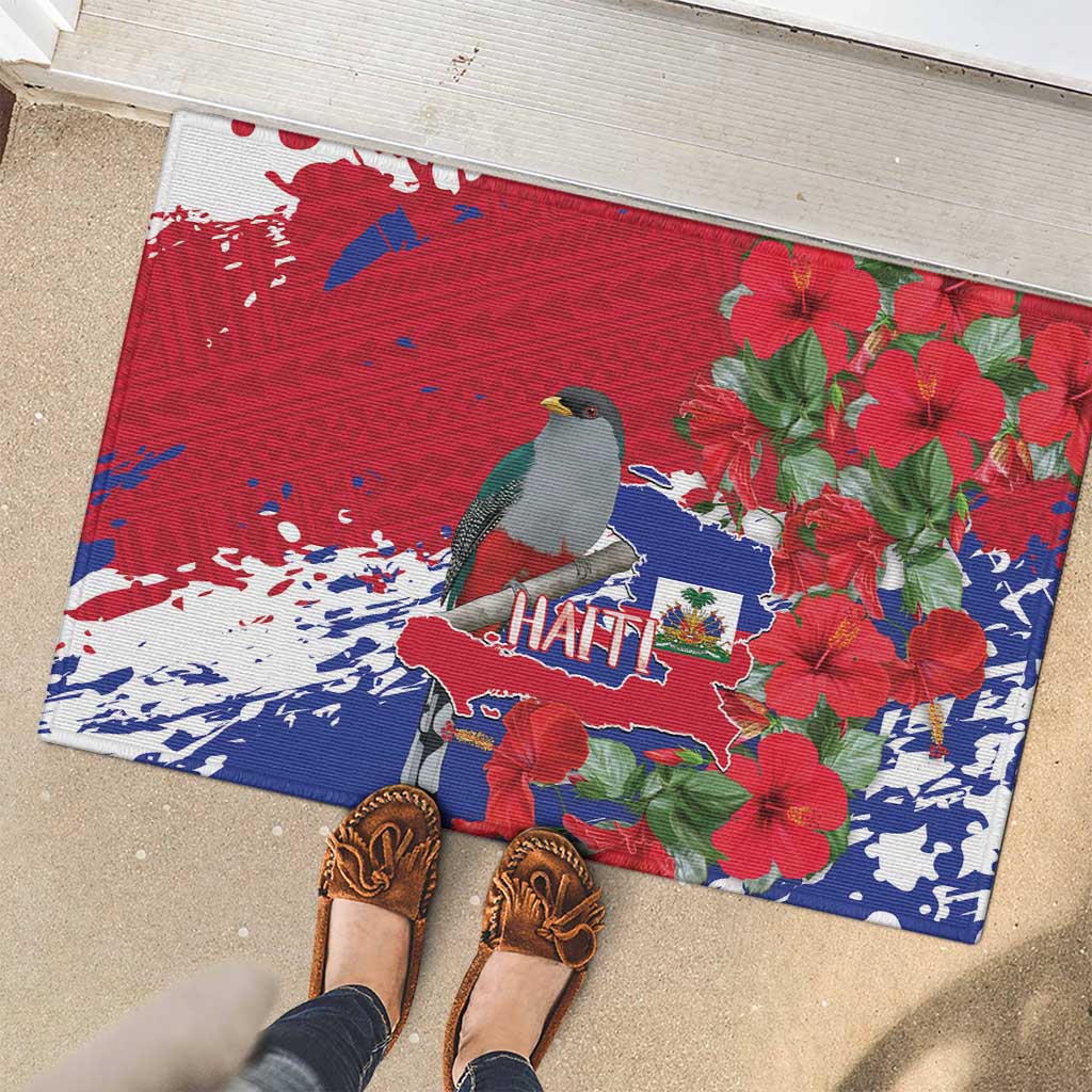 Haiti Independence Day Rubber Doormat 1804 Proud Ayiti Map Hispaniolan Trogon - Wonder Print Shop
