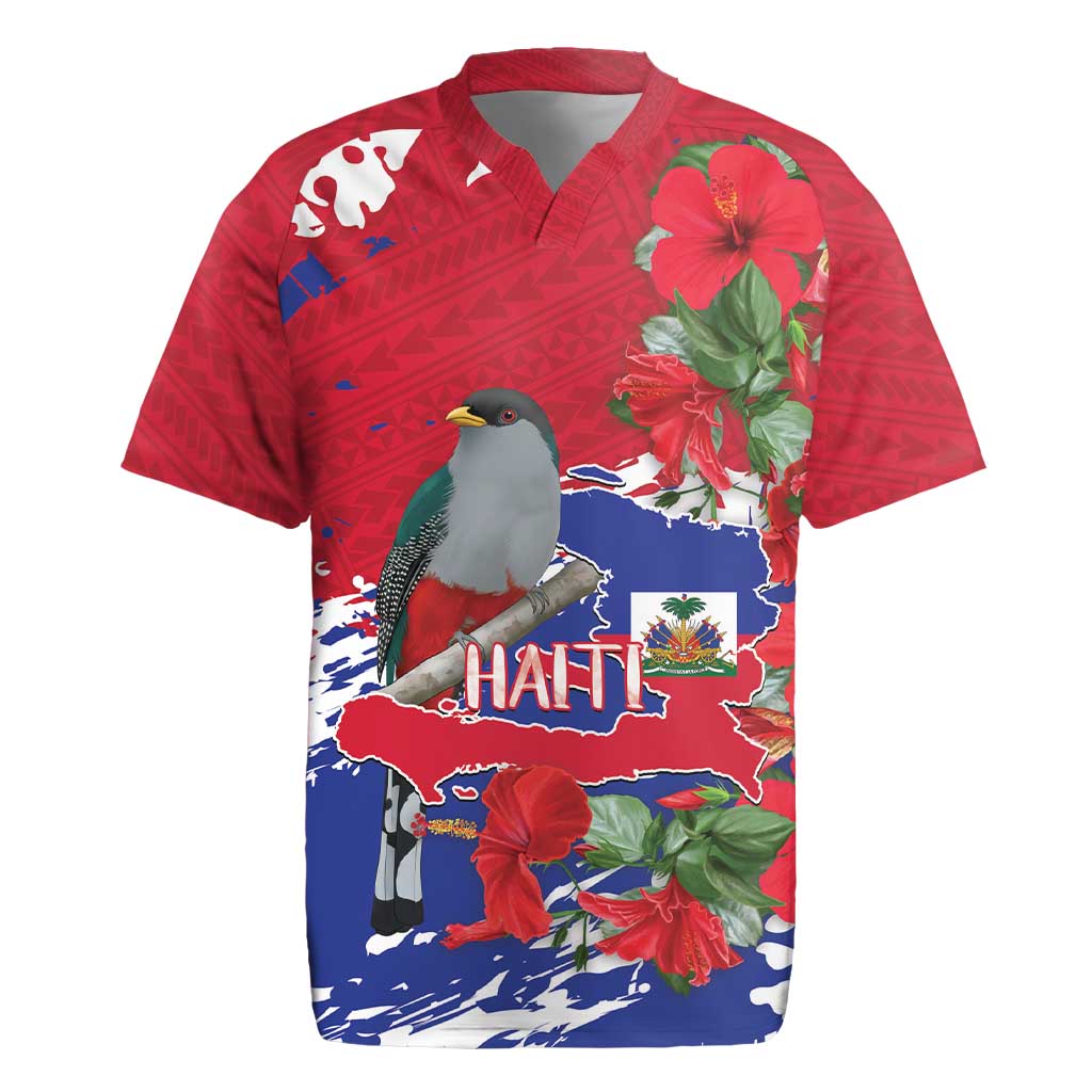 Haiti Independence Day Rugby Jersey 1804 Proud Ayiti Map Hispaniolan Trogon - Wonder Print Shop