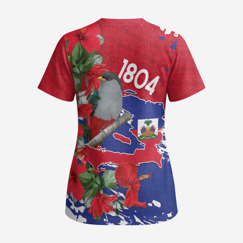 Haiti Independence Day Scrub Top 1804 Proud Ayiti Map Hispaniolan Trogon - Wonder Print Shop