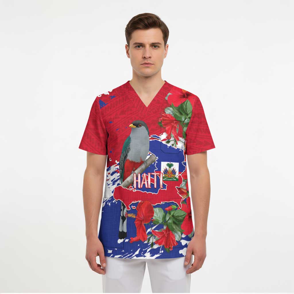 Haiti Independence Day Scrub Top 1804 Proud Ayiti Map Hispaniolan Trogon - Wonder Print Shop