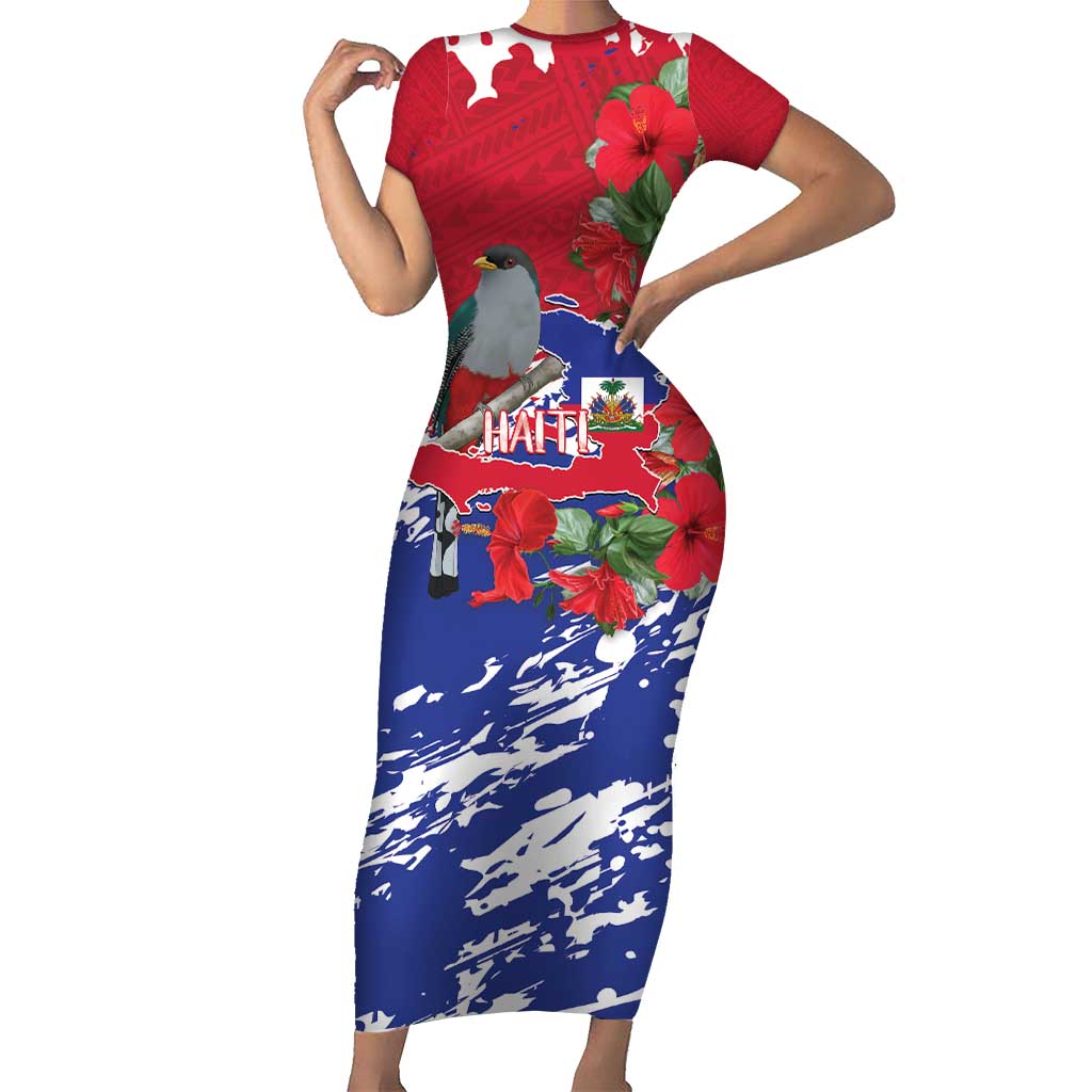 Haiti Independence Day Short Sleeve Bodycon Dress 1804 Proud Ayiti Map Hispaniolan Trogon - Wonder Print Shop