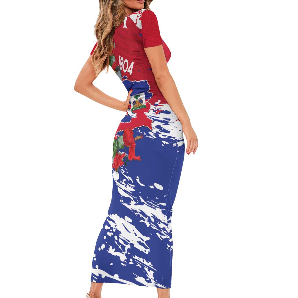 Haiti Independence Day Short Sleeve Bodycon Dress 1804 Proud Ayiti Map Hispaniolan Trogon - Wonder Print Shop