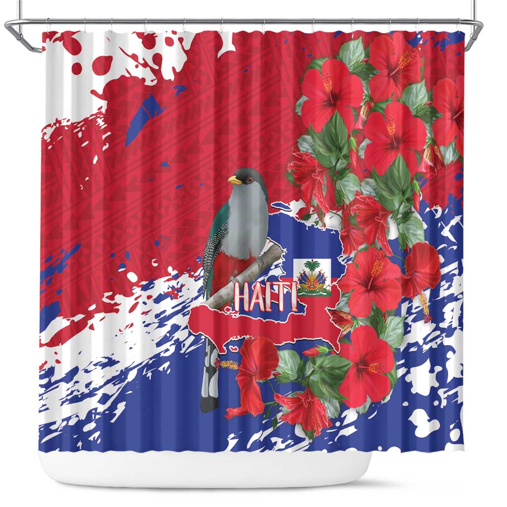 Haiti Independence Day Shower Curtain 1804 Proud Ayiti Map Hispaniolan Trogon - Wonder Print Shop