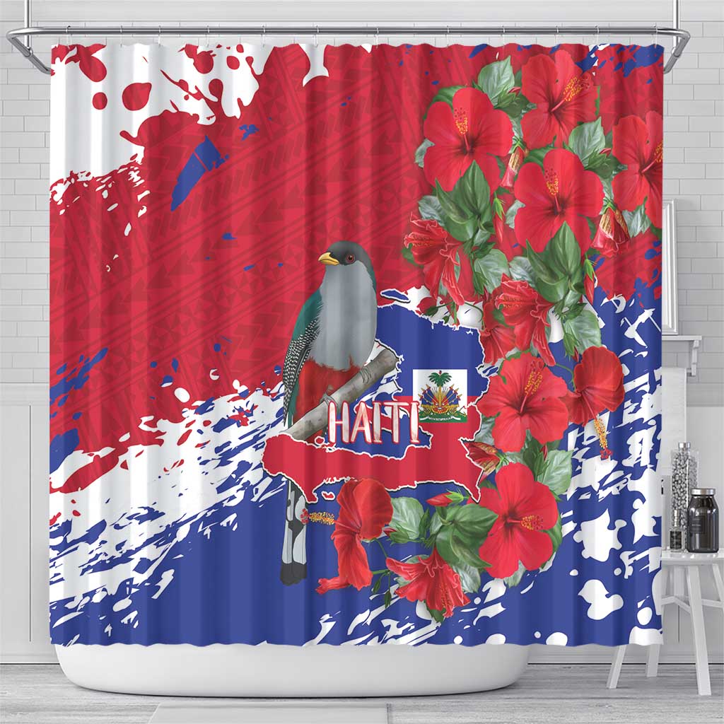 Haiti Independence Day Shower Curtain 1804 Proud Ayiti Map Hispaniolan Trogon - Wonder Print Shop