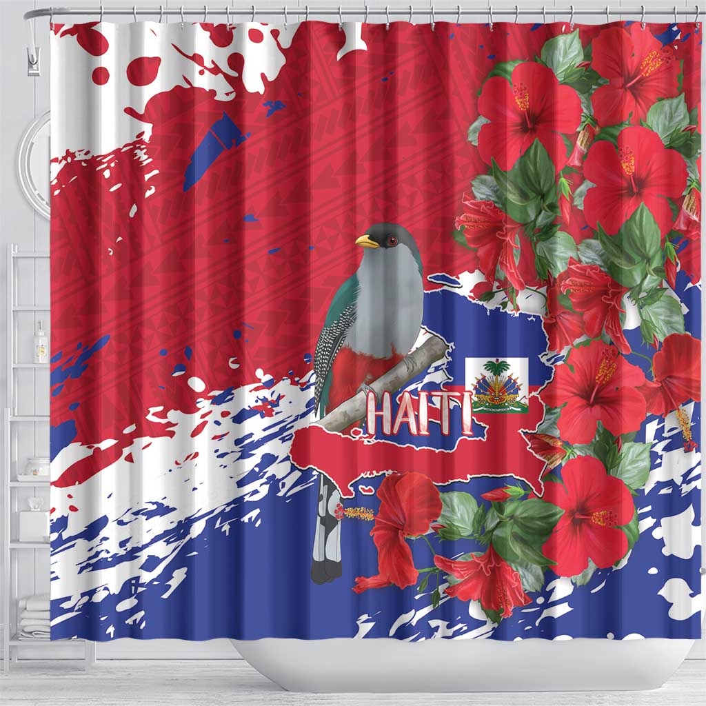 Haiti Independence Day Shower Curtain 1804 Proud Ayiti Map Hispaniolan Trogon - Wonder Print Shop