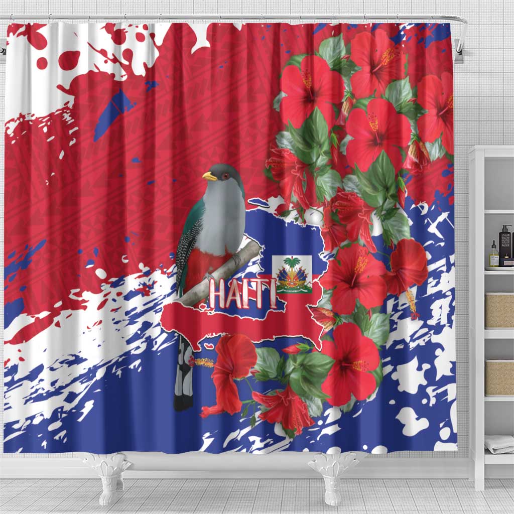 Haiti Independence Day Shower Curtain 1804 Proud Ayiti Map Hispaniolan Trogon - Wonder Print Shop
