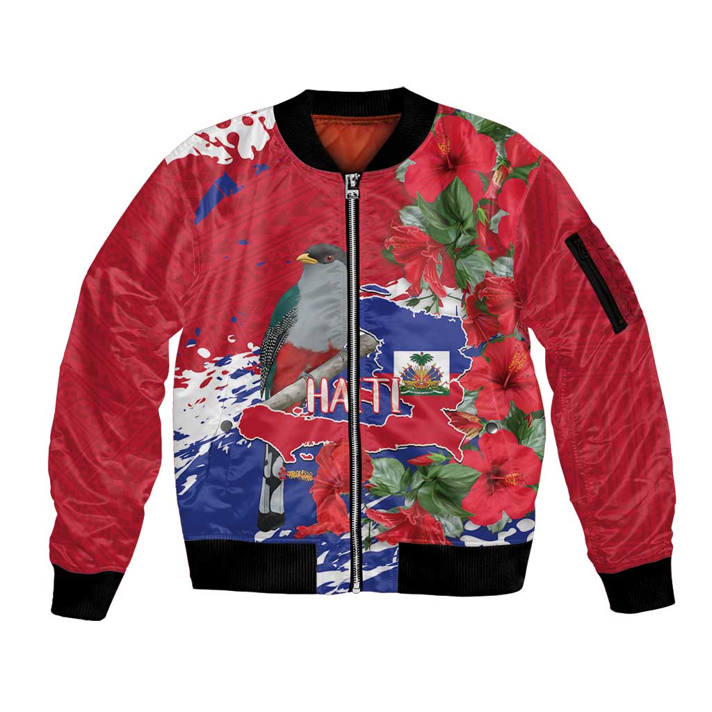 Haiti Independence Day Sleeve Zip Bomber Jacket 1804 Proud Ayiti Map Hispaniolan Trogon - Wonder Print Shop