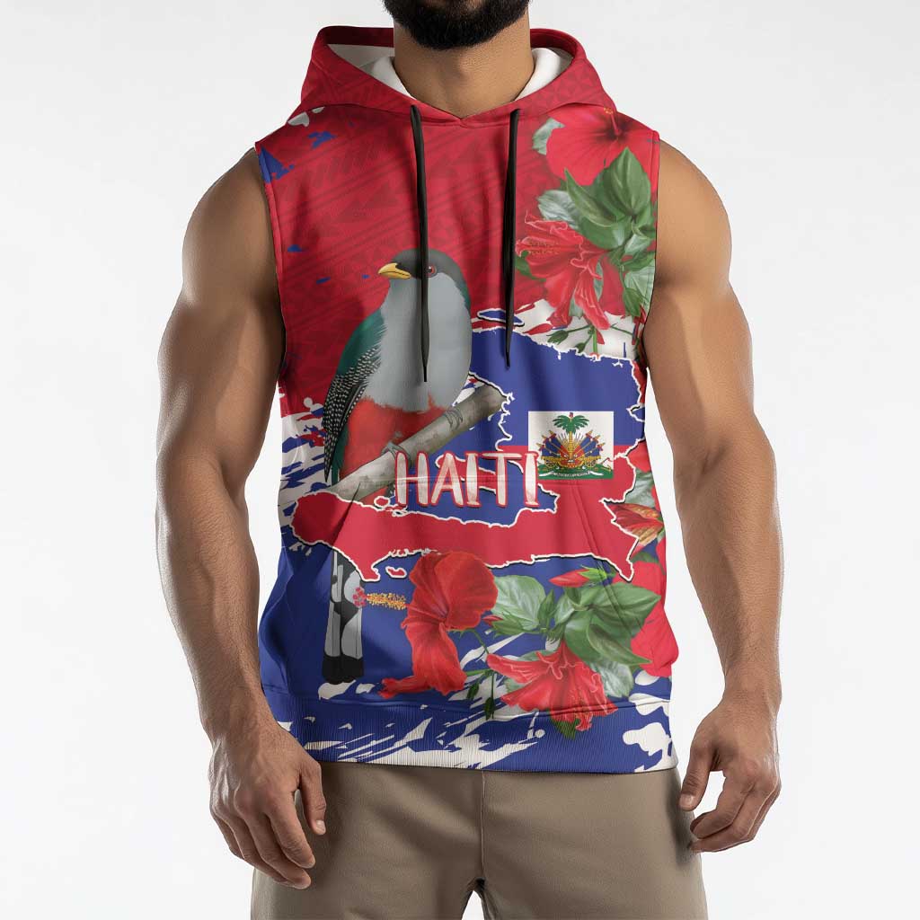 Haiti Independence Day Sleeveless Hoodie 1804 Proud Ayiti Map Hispaniolan Trogon - Wonder Print Shop