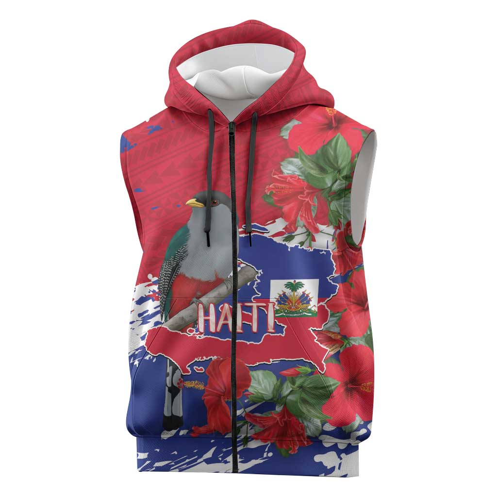 Haiti Independence Day Sleeveless Zip Hoodie 1804 Proud Ayiti Map Hispaniolan Trogon - Wonder Print Shop