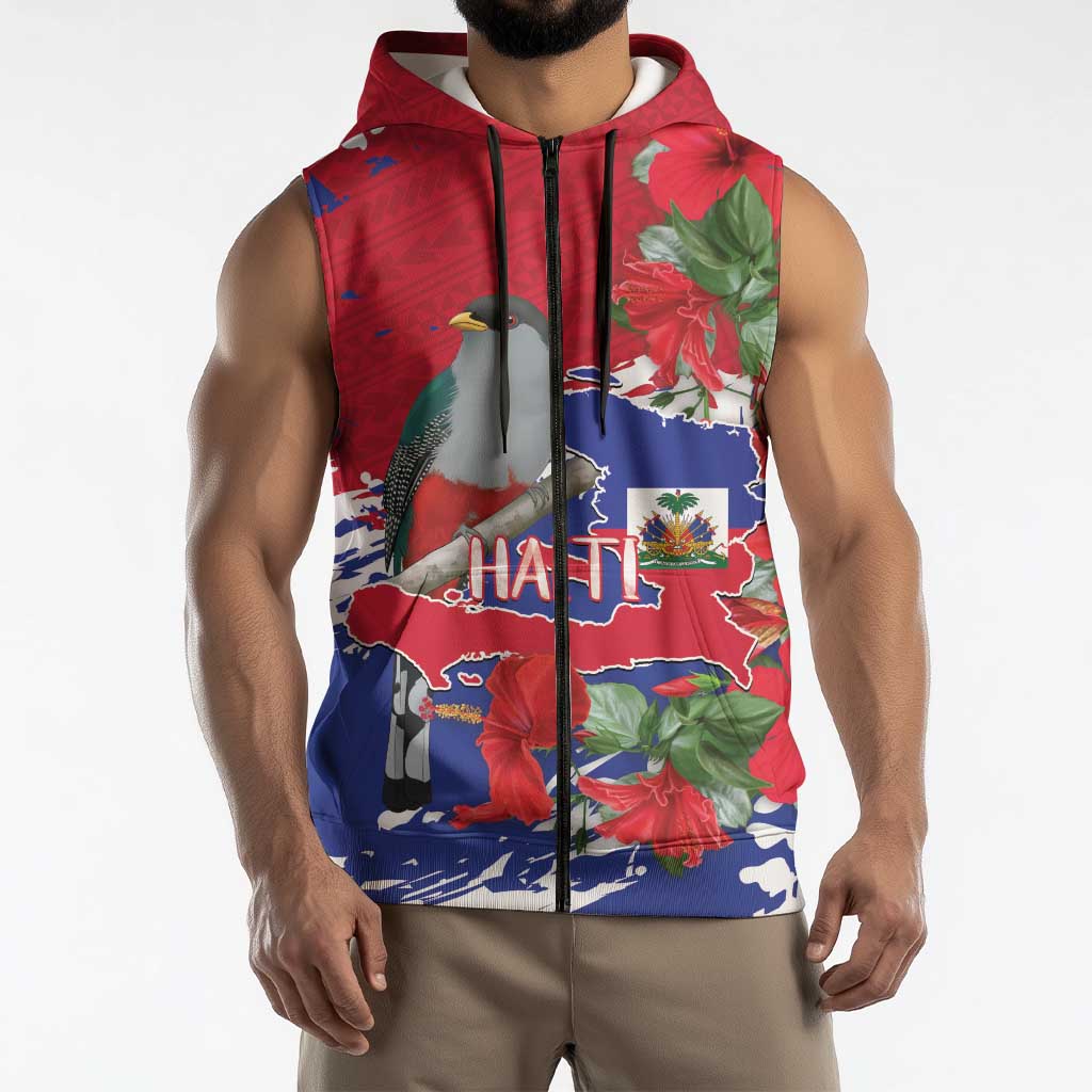 Haiti Independence Day Sleeveless Zip Hoodie 1804 Proud Ayiti Map Hispaniolan Trogon - Wonder Print Shop