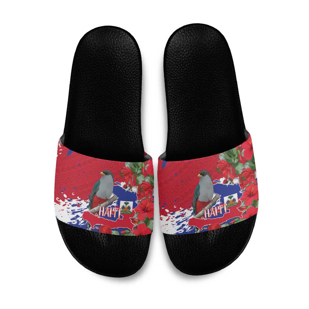 Haiti Independence Day Slide Sandals 1804 Proud Ayiti Map Hispaniolan Trogon - Wonder Print Shop