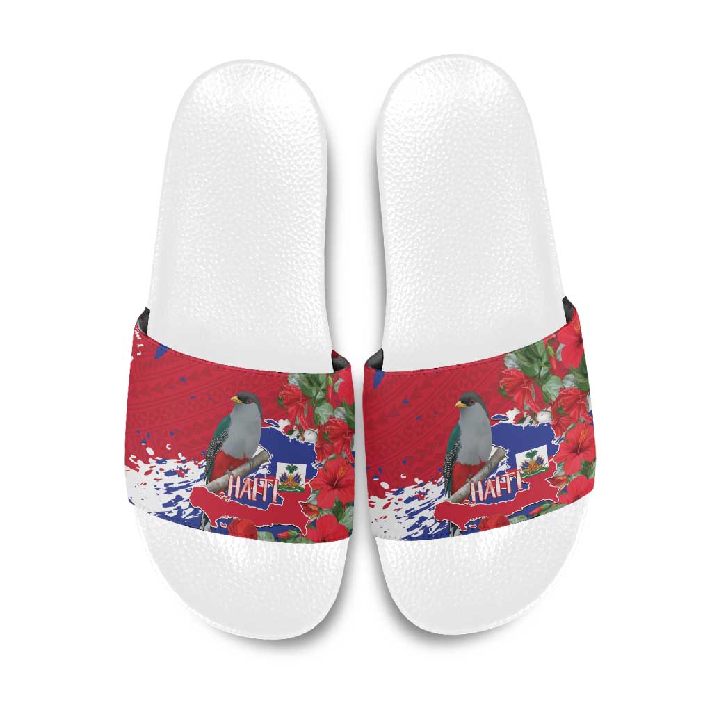 Haiti Independence Day Slide Sandals 1804 Proud Ayiti Map Hispaniolan Trogon - Wonder Print Shop