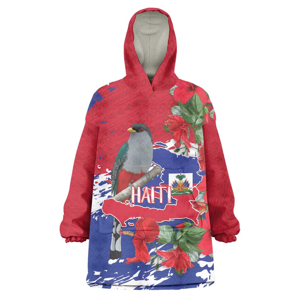 Haiti Independence Day Wearable Blanket Hoodie 1804 Proud Ayiti Map Hispaniolan Trogon - Wonder Print Shop