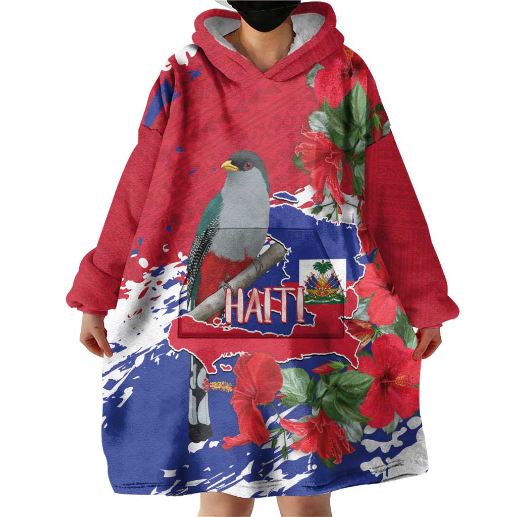 Haiti Independence Day Wearable Blanket Hoodie 1804 Proud Ayiti Map Hispaniolan Trogon - Wonder Print Shop