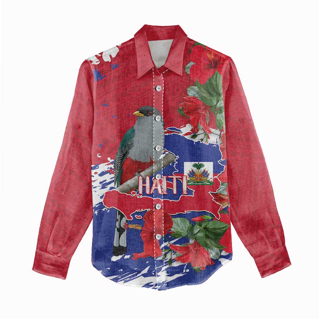Haiti Independence Day Women Casual Shirt 1804 Proud Ayiti Map Hispaniolan Trogon - Wonder Print Shop
