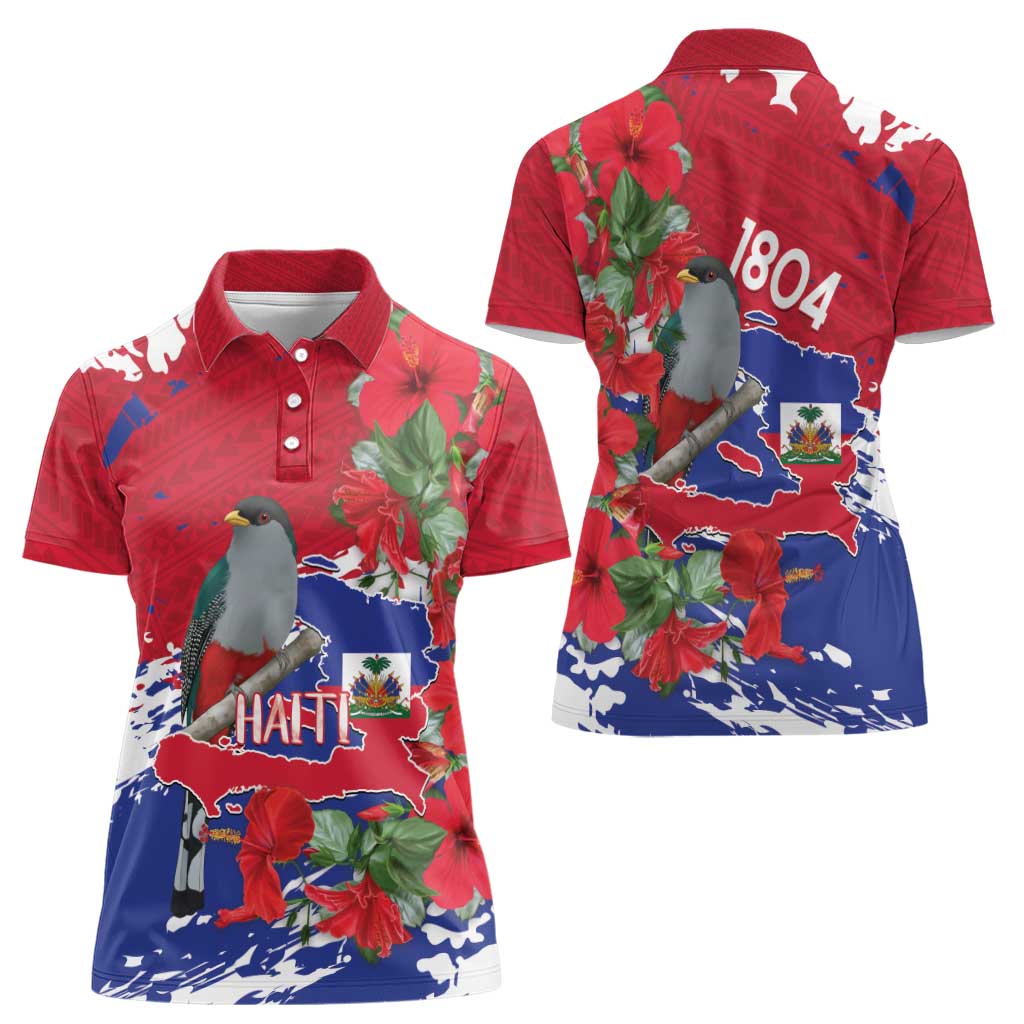 Haiti Independence Day Women Polo Shirt 1804 Proud Ayiti Map Hispaniolan Trogon - Wonder Print Shop