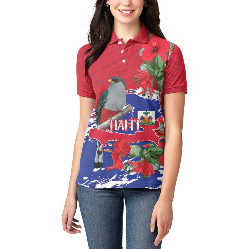Haiti Independence Day Women Polo Shirt 1804 Proud Ayiti Map Hispaniolan Trogon - Wonder Print Shop