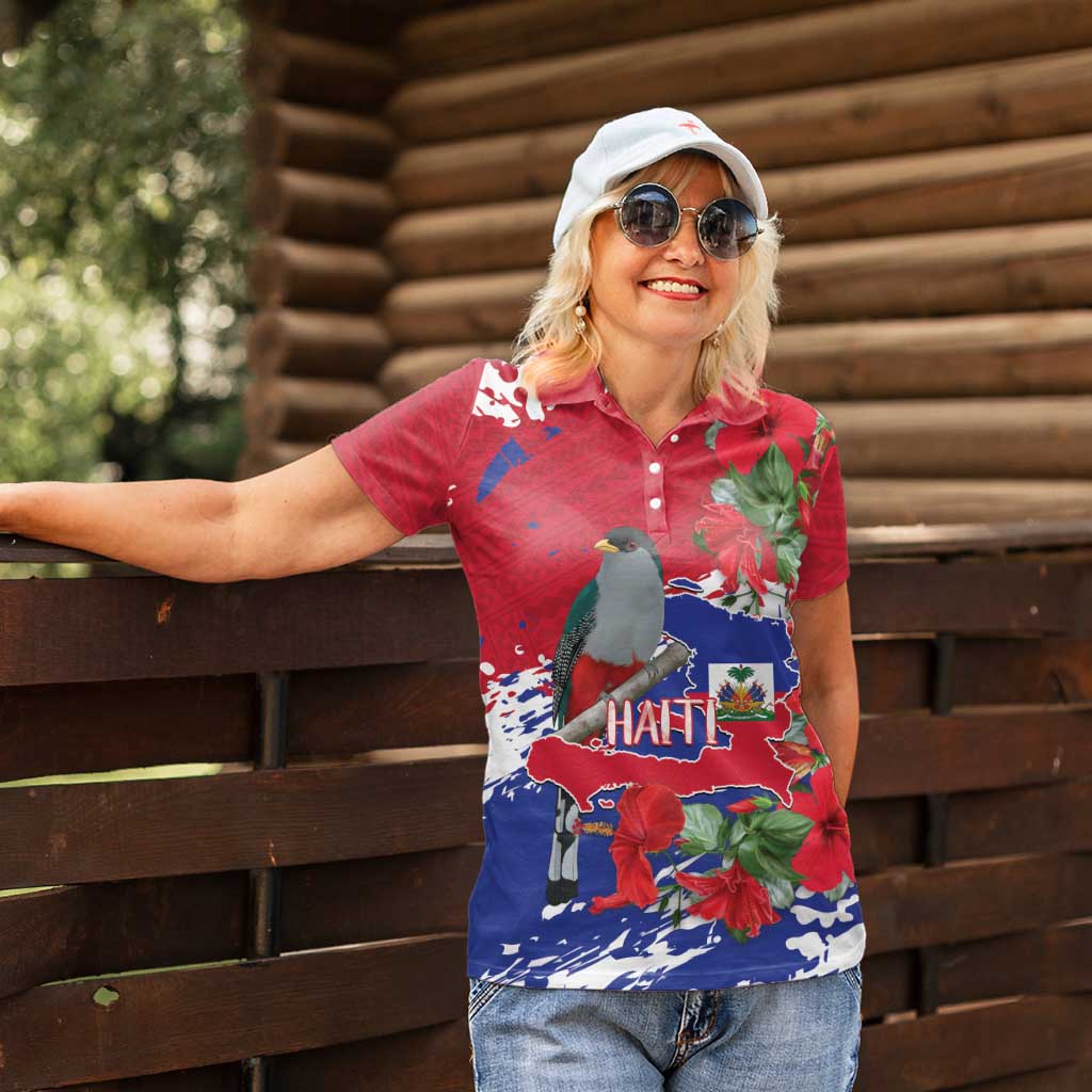 Haiti Independence Day Women Polo Shirt 1804 Proud Ayiti Map Hispaniolan Trogon - Wonder Print Shop