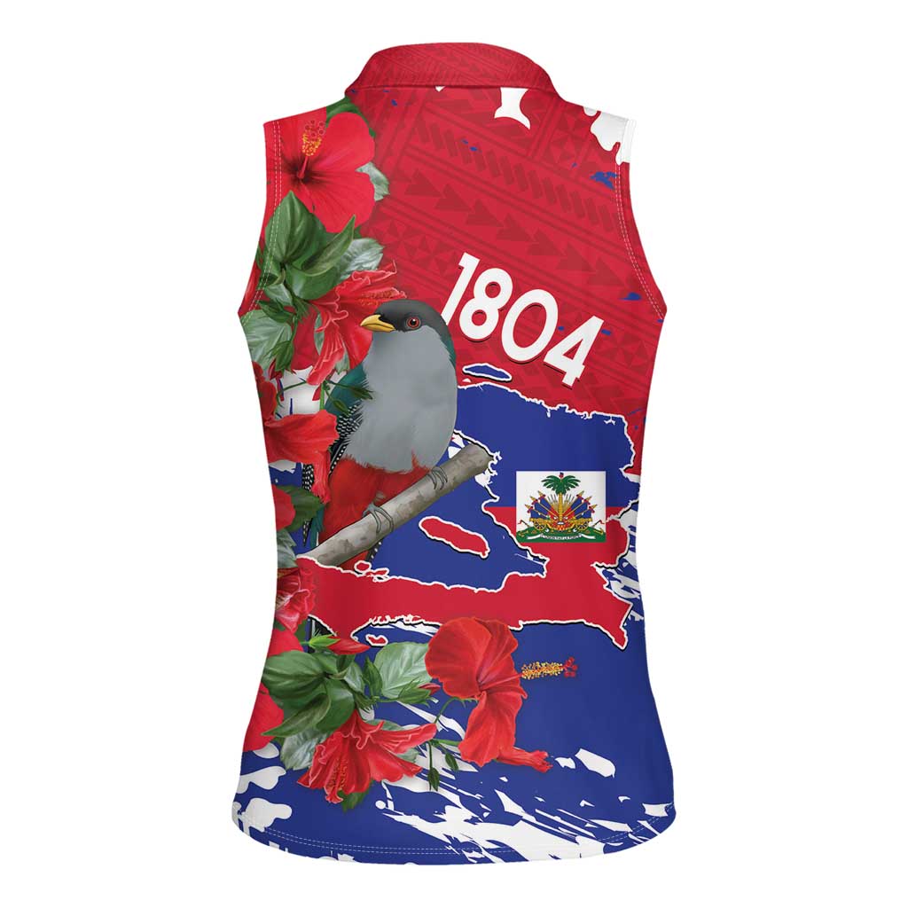 Haiti Independence Day Women Sleeveless Polo Shirt 1804 Proud Ayiti Map Hispaniolan Trogon - Wonder Print Shop