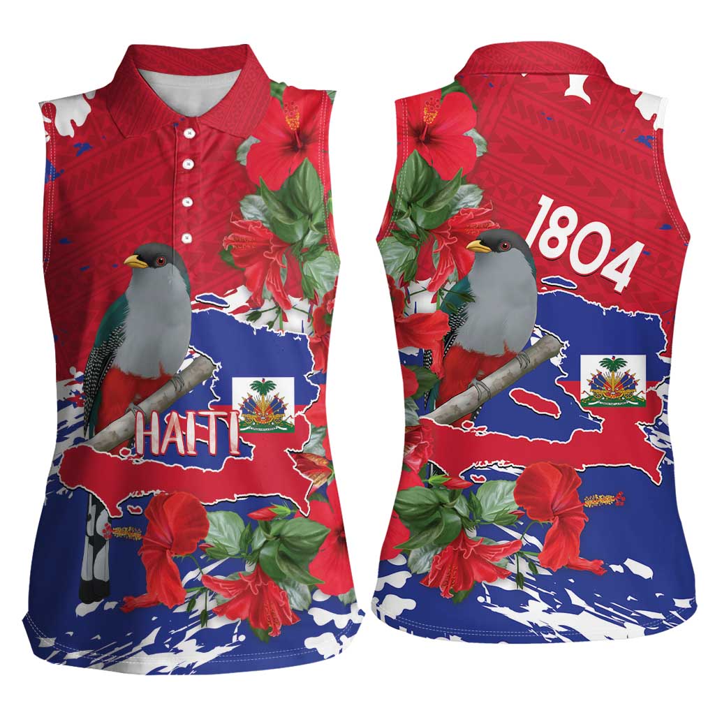 Haiti Independence Day Women Sleeveless Polo Shirt 1804 Proud Ayiti Map Hispaniolan Trogon - Wonder Print Shop