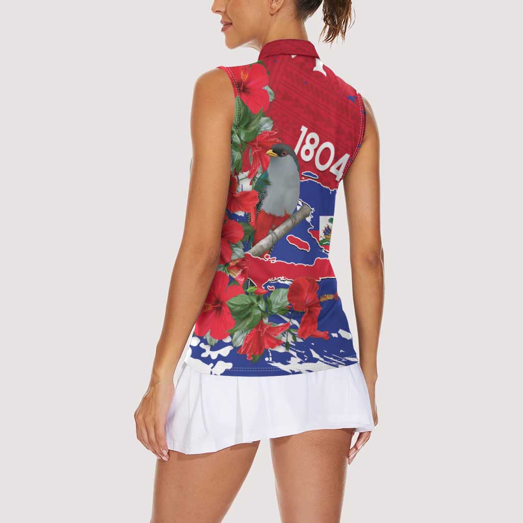 Haiti Independence Day Women Sleeveless Polo Shirt 1804 Proud Ayiti Map Hispaniolan Trogon - Wonder Print Shop
