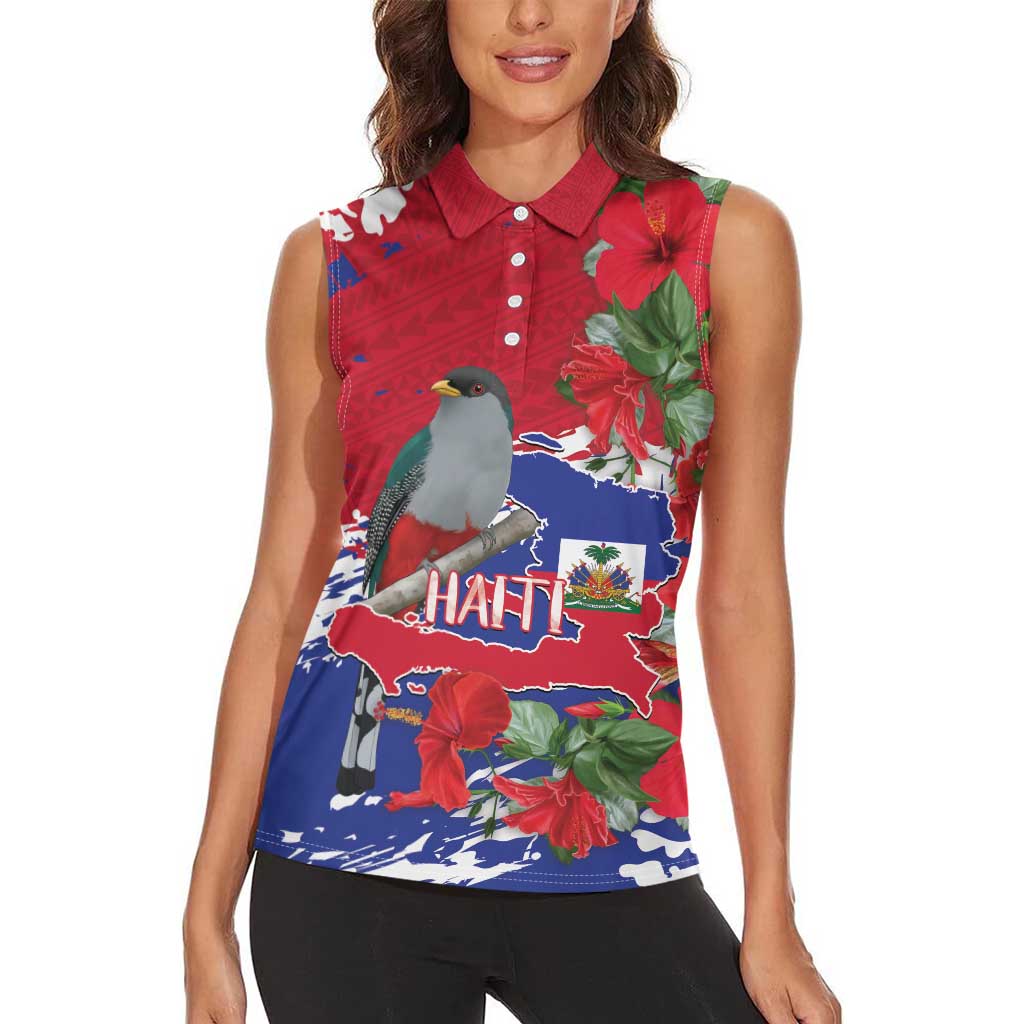 Haiti Independence Day Women Sleeveless Polo Shirt 1804 Proud Ayiti Map Hispaniolan Trogon - Wonder Print Shop