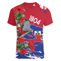 Haiti Independence Day Women V-Neck T-Shirt 1804 Proud Ayiti Map Hispaniolan Trogon - Wonder Print Shop