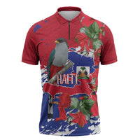 Haiti Independence Day Zipper Polo Shirt 1804 Proud Ayiti Map Hispaniolan Trogon - Wonder Print Shop