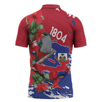 Haiti Independence Day Zipper Polo Shirt 1804 Proud Ayiti Map Hispaniolan Trogon - Wonder Print Shop