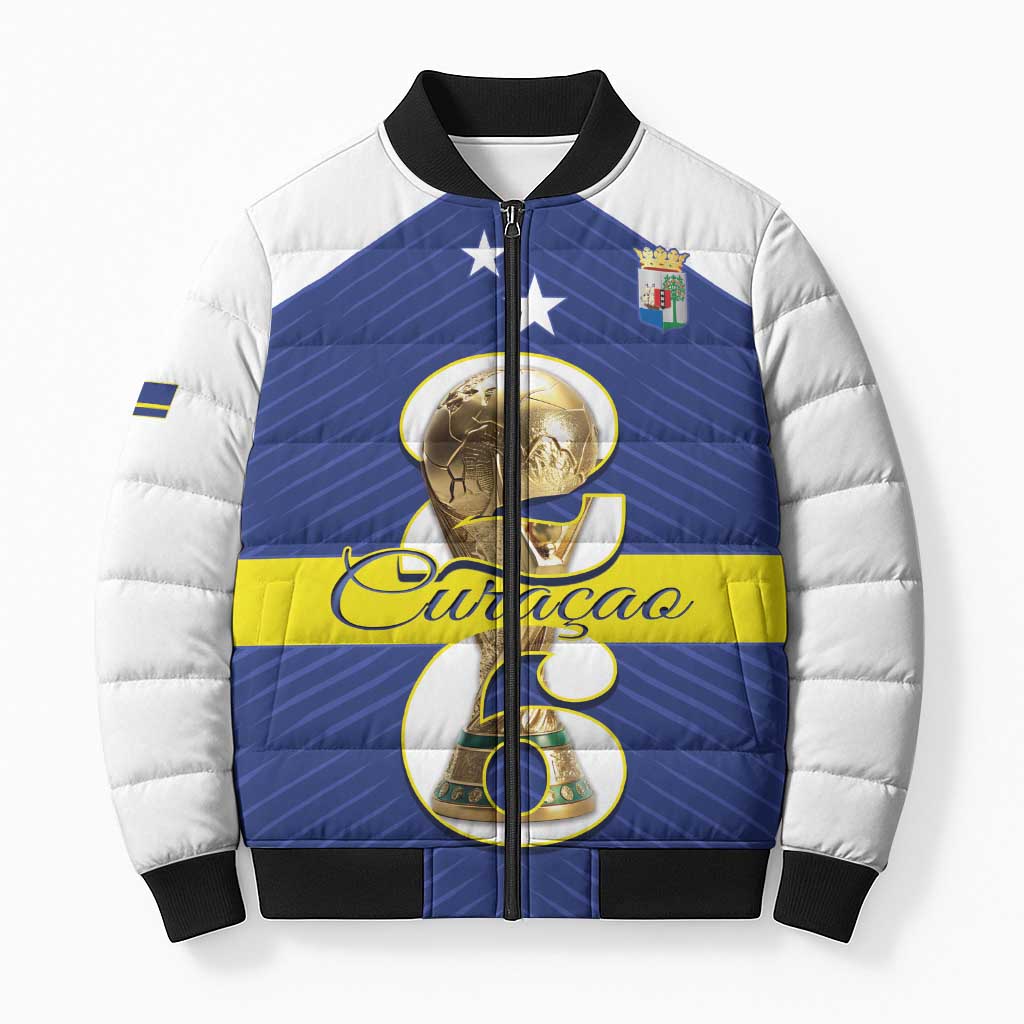 Personalized Curacao Football Bomber Puffer Jacket 2026 The Blue Wave is Rising - Wonder Print Shop