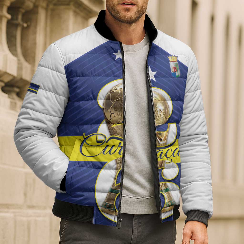 Personalized Curacao Football Bomber Puffer Jacket 2026 The Blue Wave is Rising - Wonder Print Shop