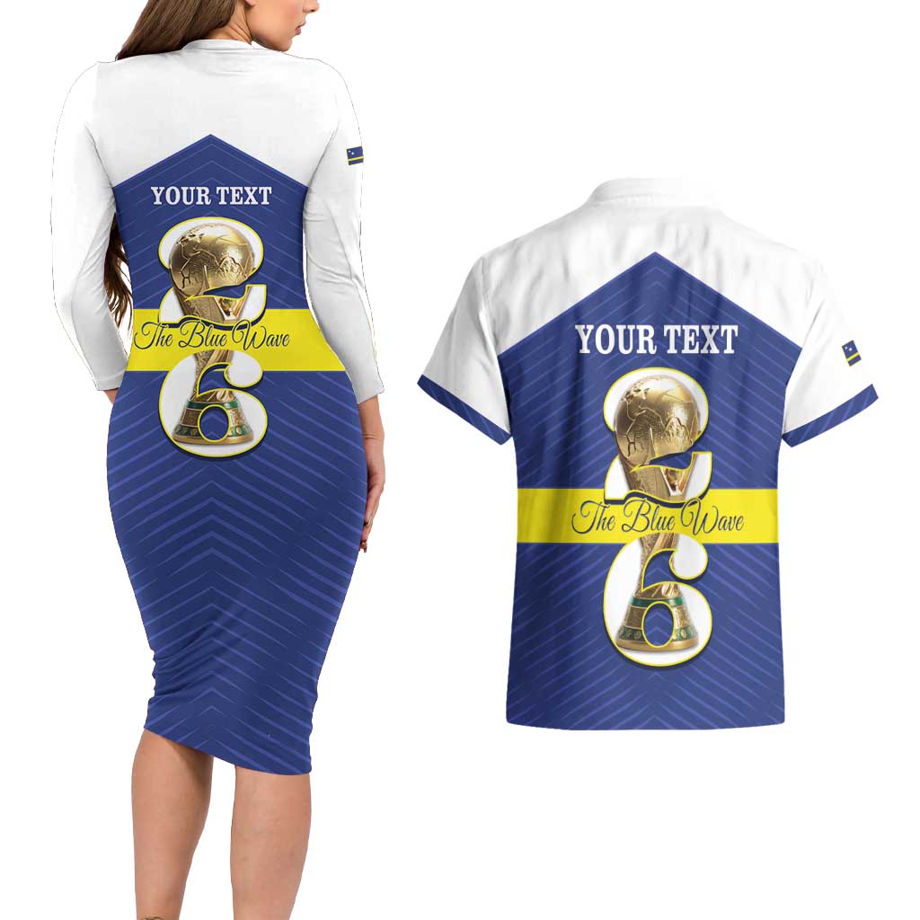 Personalized Curacao Football Couples Matching Long Sleeve Bodycon Dress and Hawaiian Shirt 2026 The Blue Wave is Rising - Wonder Print Shop