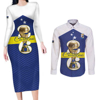 Personalized Curacao Football Couples Matching Long Sleeve Bodycon Dress and Long Sleeve Button Shirt 2026 The Blue Wave is Rising - Wonder Print Shop