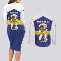 Personalized Curacao Football Couples Matching Long Sleeve Bodycon Dress and Long Sleeve Button Shirt 2026 The Blue Wave is Rising - Wonder Print Shop