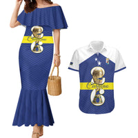 Personalized Curacao Football Couples Matching Mermaid Dress and Hawaiian Shirt 2026 The Blue Wave is Rising - Wonder Print Shop